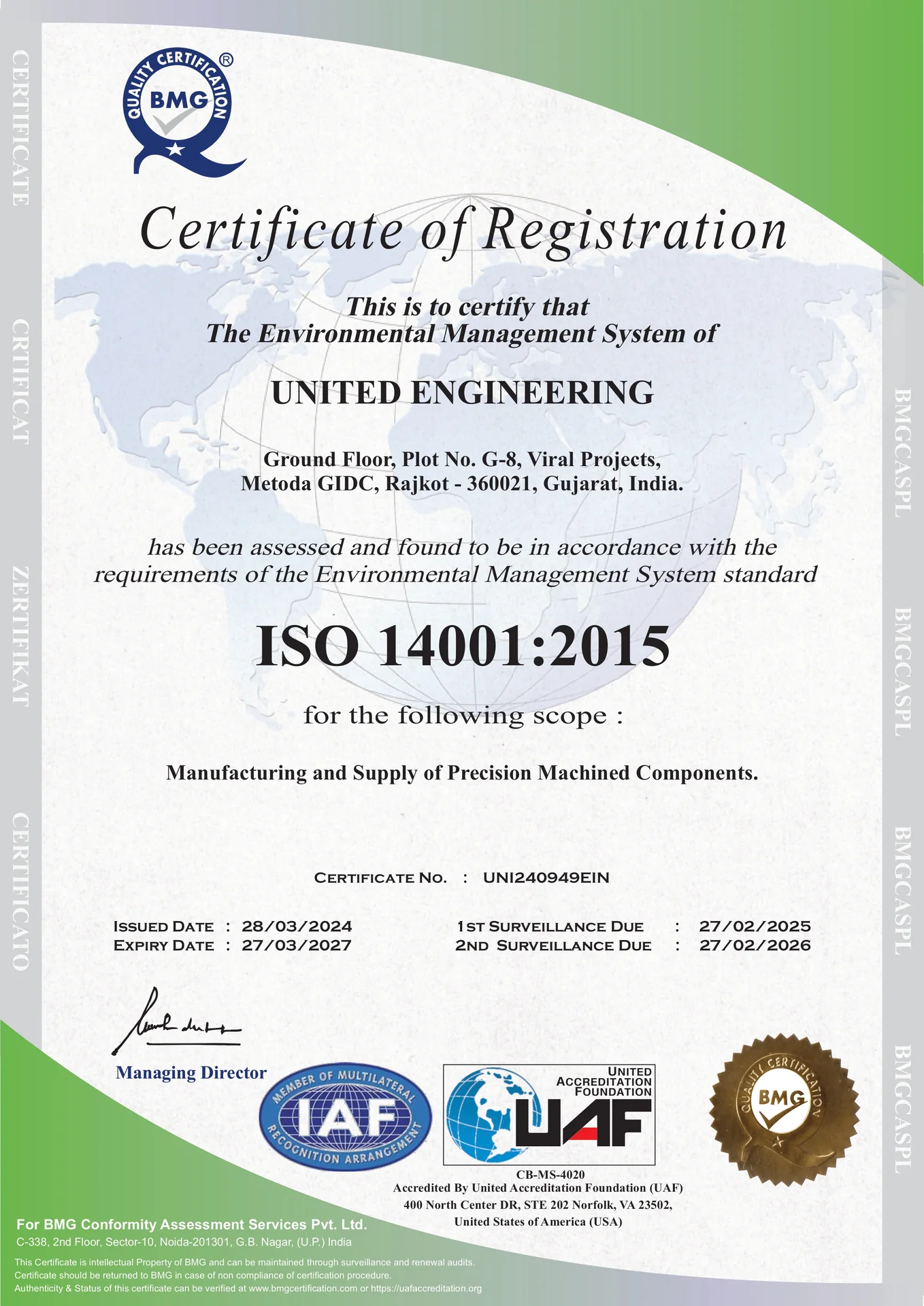 ISO 14001:2015 certificate