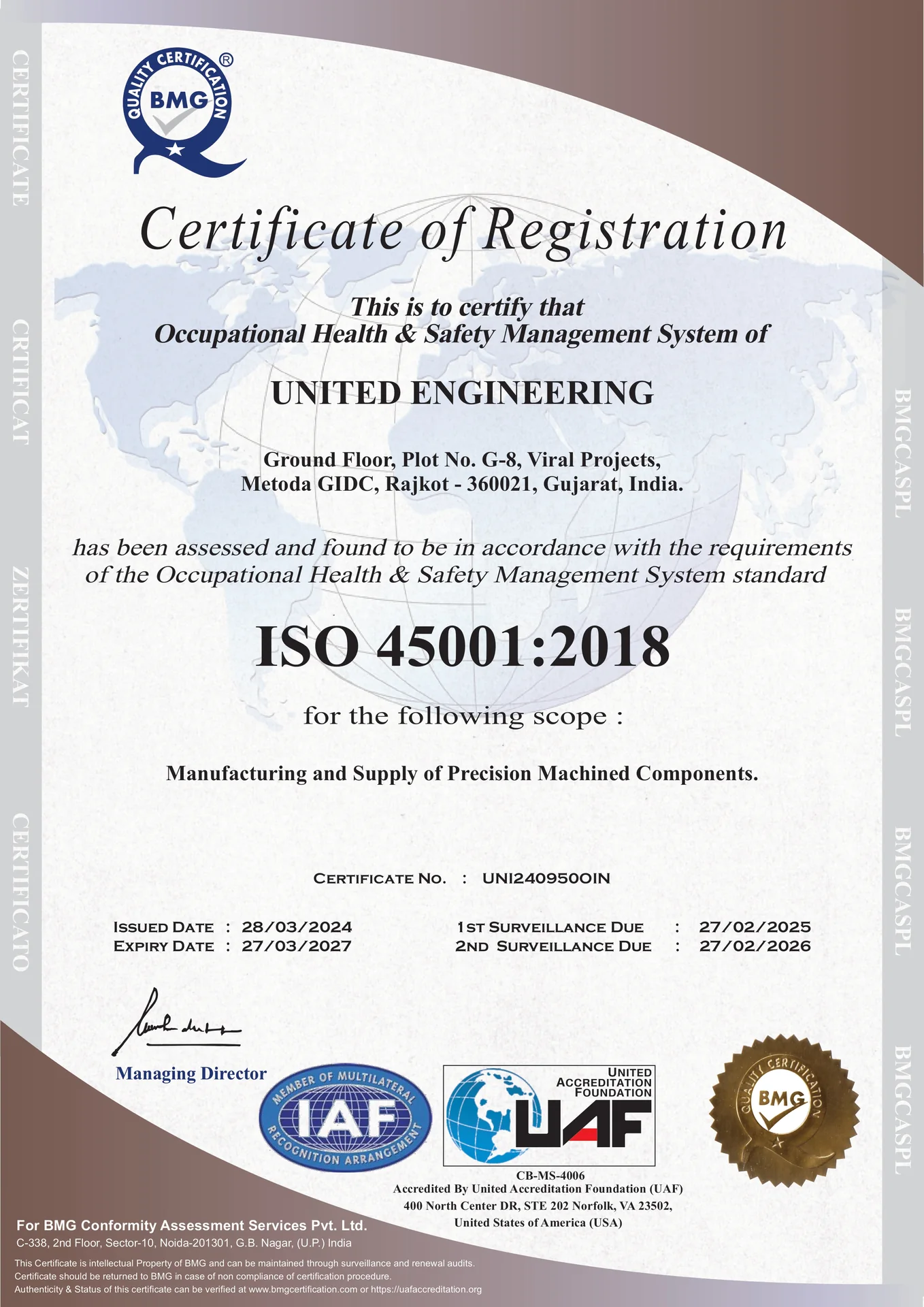 ISO 45001:2018 certificate