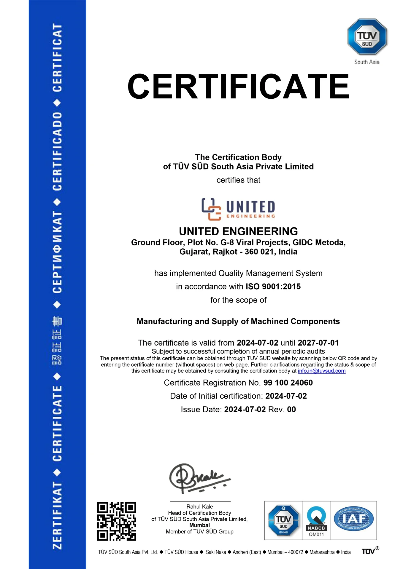 ISO 9001:2015 certificate